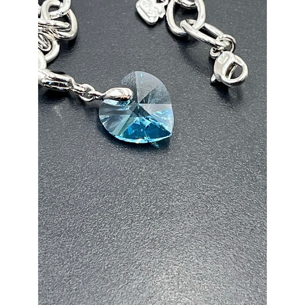 Swarovski Signed Heart Bracelet Birthstone Blue Aquamarine Heart‎ Something Blue - Picture 7 of 10